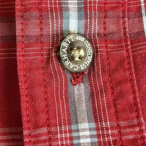 Carhartt Relaxed Fit Button Down Short Sleeve Shirt Mens Size L Plaid Red Blue - Picture 6 of 9